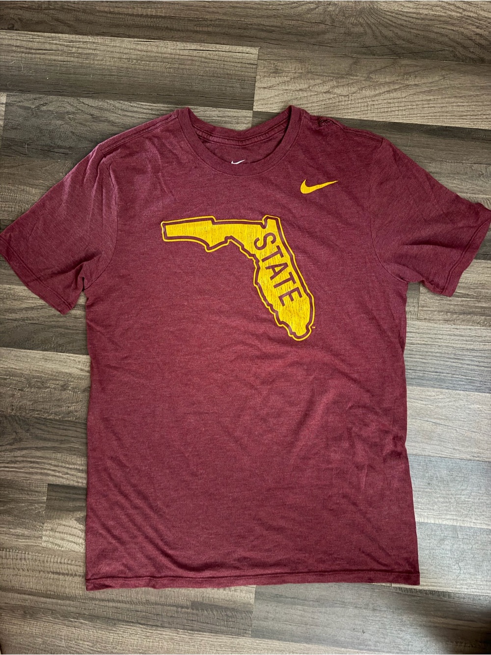 Nike Men's Maroon Short-Sleeve Tee with Gold State Graphic